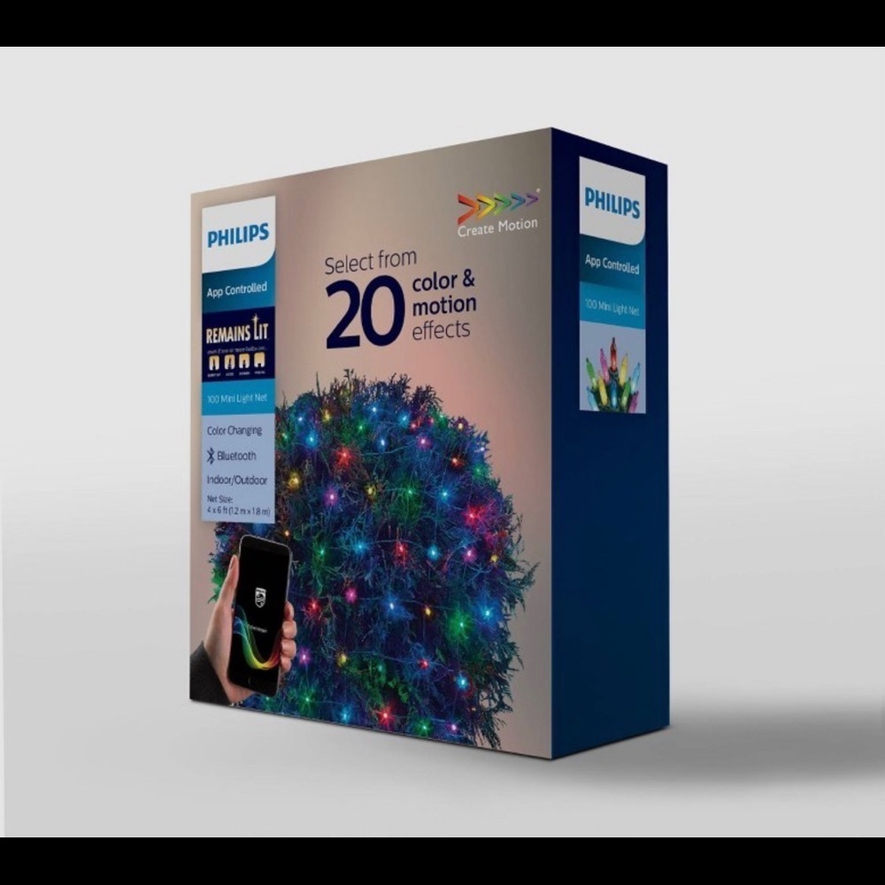 NWT Philips 100ct 4' x 6' LED App-Controlled multiColor Changing Mini Net - Picture 5 of 5
